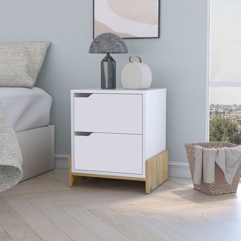 Streamdale Ralston 2-Drawer Nightstand In White And Macadamia