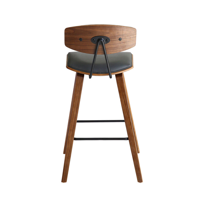 Fox Counter Height Black Faux Leather and Black Wood Mid-Century Modern Bar Stool