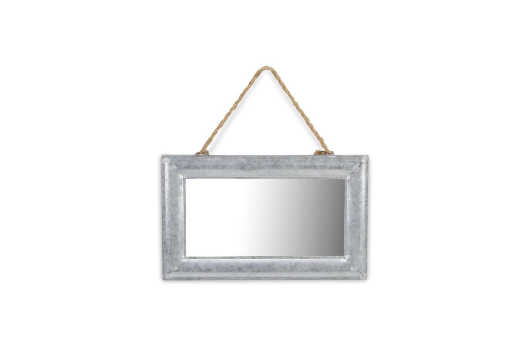 12.5" Silver Galvanized Frame With Top Rope Hanger Rectangular Wall Mirror