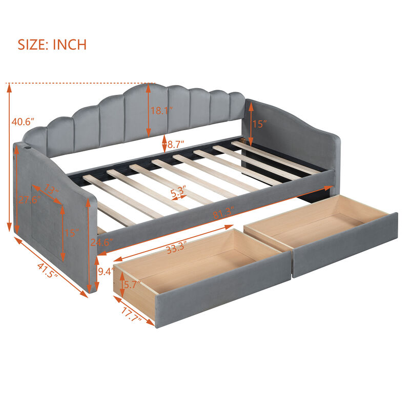 Merax Upholstered Daybed Bed Frame with 2 Drawers