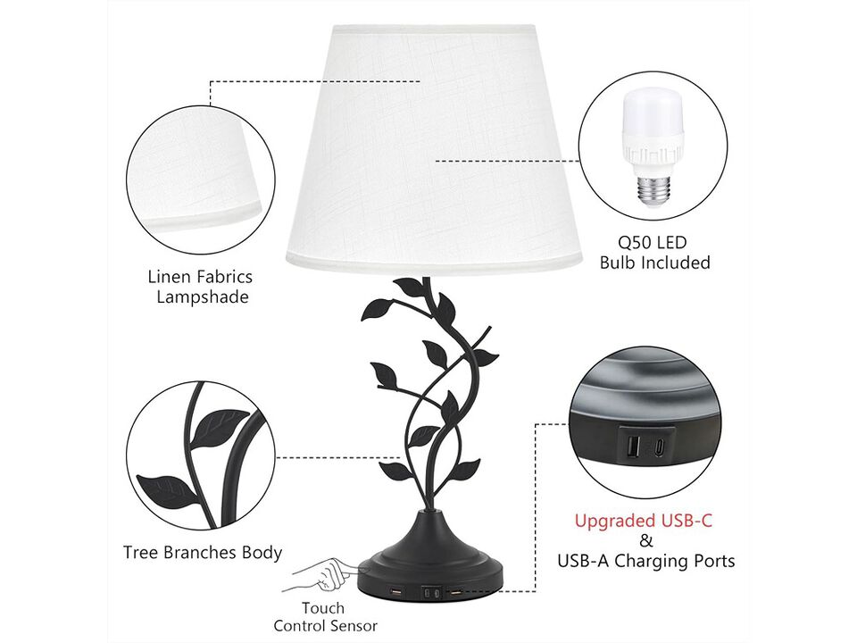 Table Lamp Bedside Lamp with USB C Charging Ports