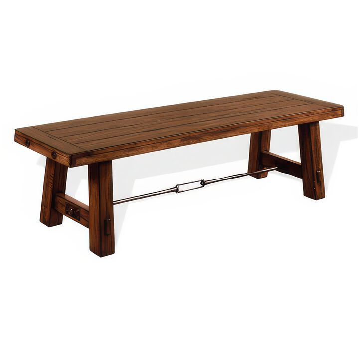 Reggie Dining Bench, Brown Mahogany Wood, Turnbuckle Accents, 64 Inch - Benzara