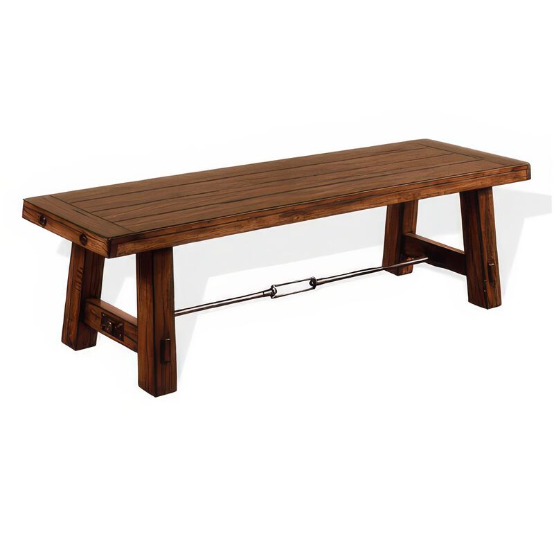 Reggie Dining Bench, Brown Mahogany Wood, Turnbuckle Accents, 64 Inch - Benzara