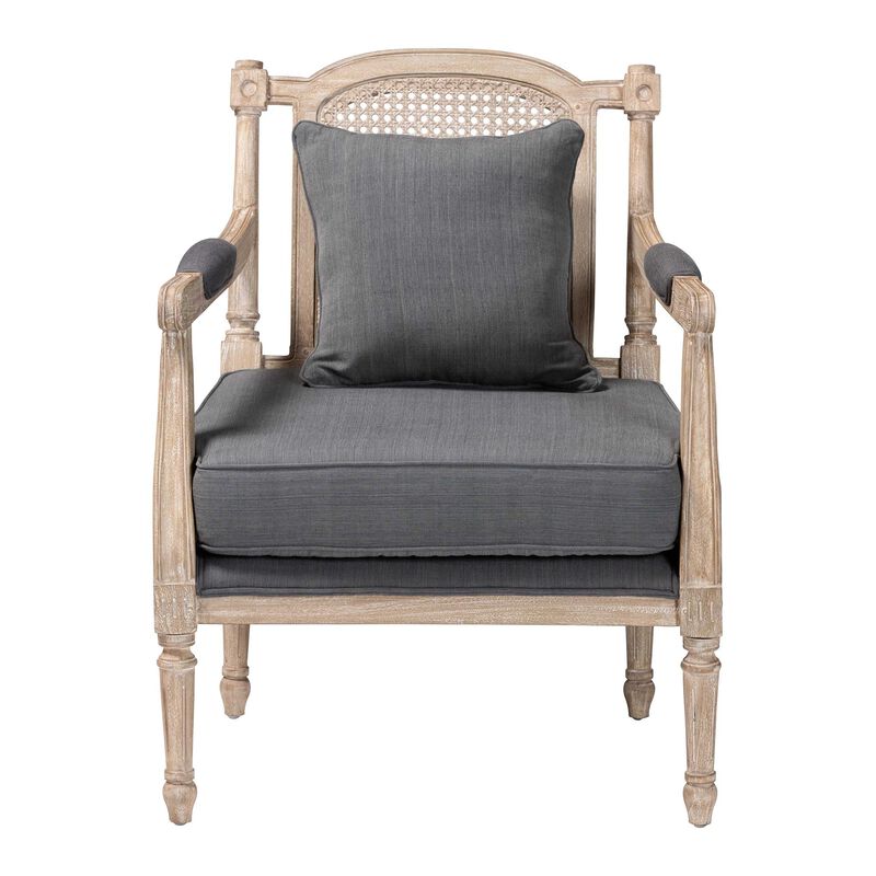 Baxton Studio Clemence French Provincial Grey Fabric Whitewashed Mahogany Wood Armchair
