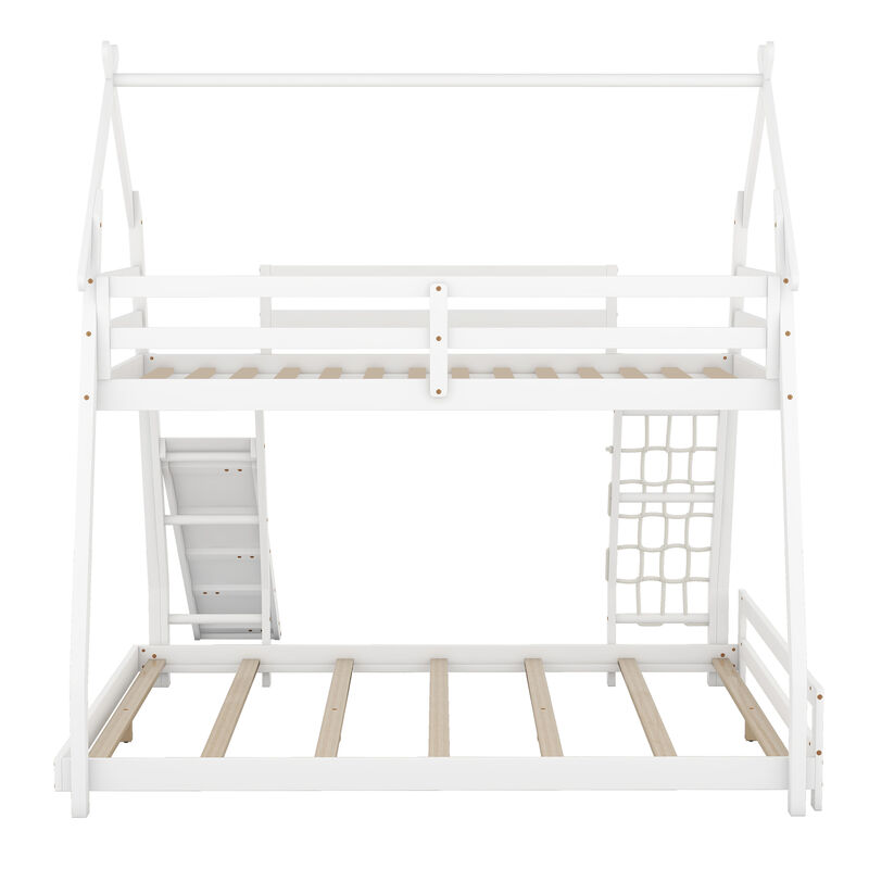 Merax House Bunk Bed with Climbing Nets and Climbing Ramp