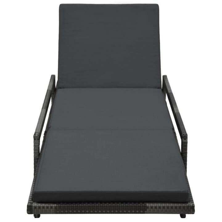 vidaXL Sun Lounger with Cushion Poly Rattan Gray