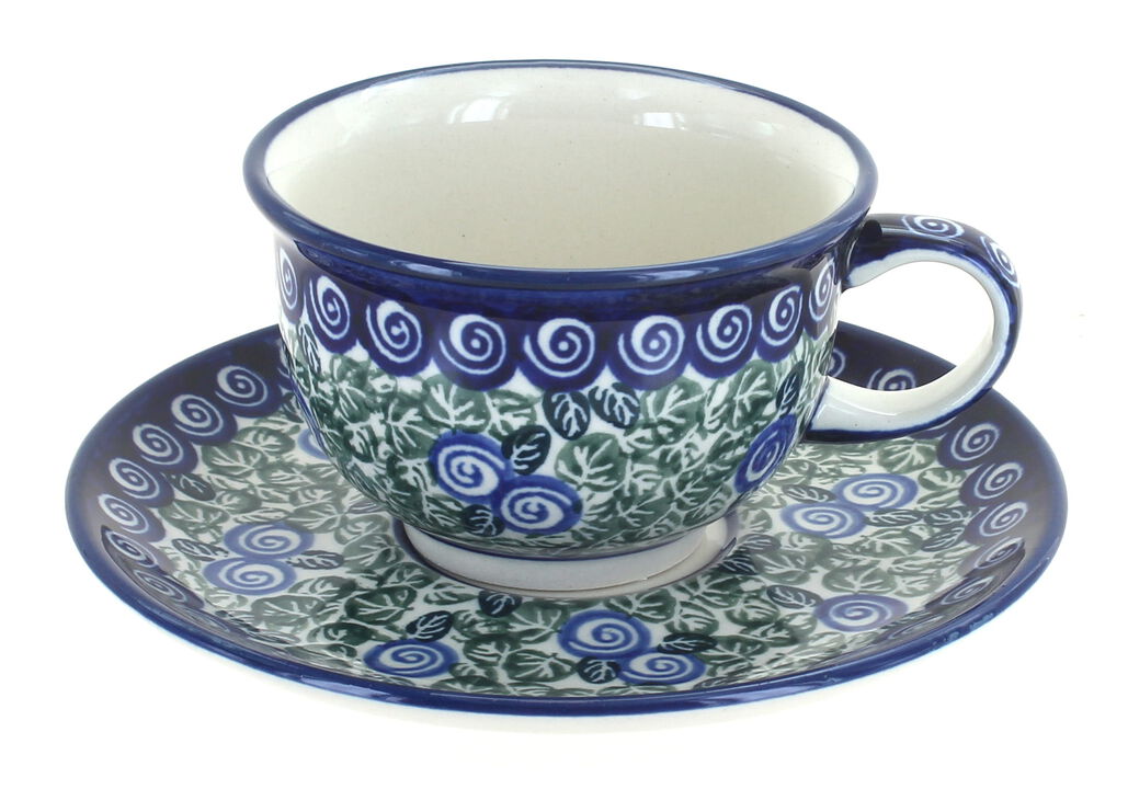 Blue Rose Polish Pottery Nature Cup & Saucer