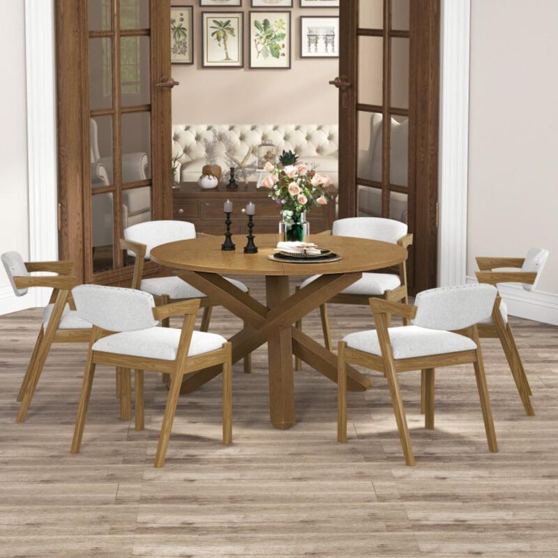 Hivvago 47 Inches Round Dining Table with Solid Acacia Wood Legs for 4-6 Person