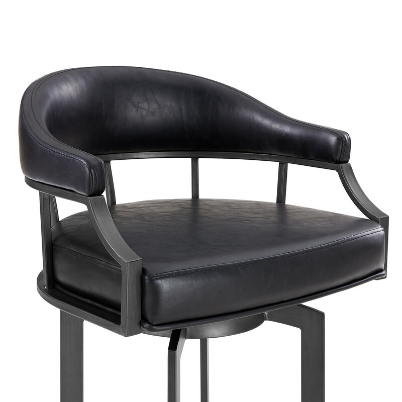 Pharaoh Swivel  Mineral Finish and Black Faux Leather Bar Stool