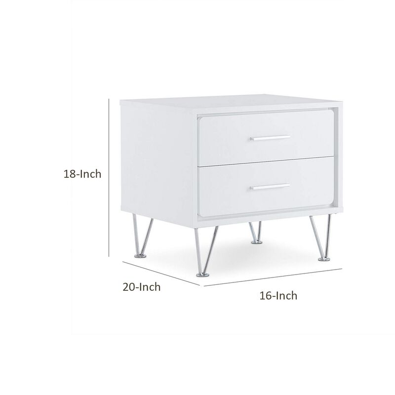 Contemporary 2 Drawers Wood Nightstand By Deoss, White-Benzara
