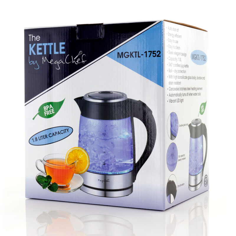 MegaChef 1.8Lt. Glass Body and Stainless Steel Electric Tea Kettle