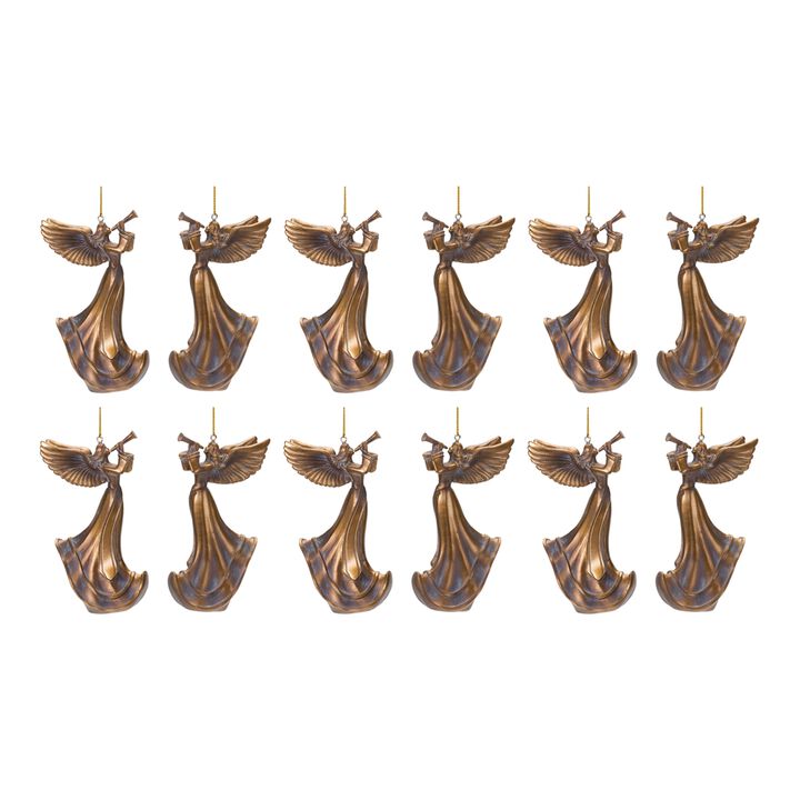 Set of 6 Bronze Trumpet Angel Ornaments – Delicate Angel Decorations for Christmas Tree and Holiday Themes