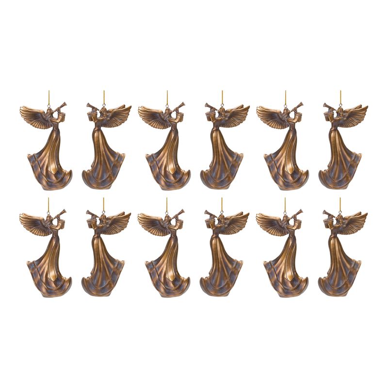 Set of 6 Bronze Trumpet Angel Ornaments – Delicate Angel Decorations for Christmas Tree and Holiday Themes
