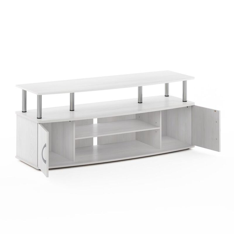 Furinno JAYA Large Entertainment Center Hold up to 55-IN TV, White Oak, Stainless Steel Tubes