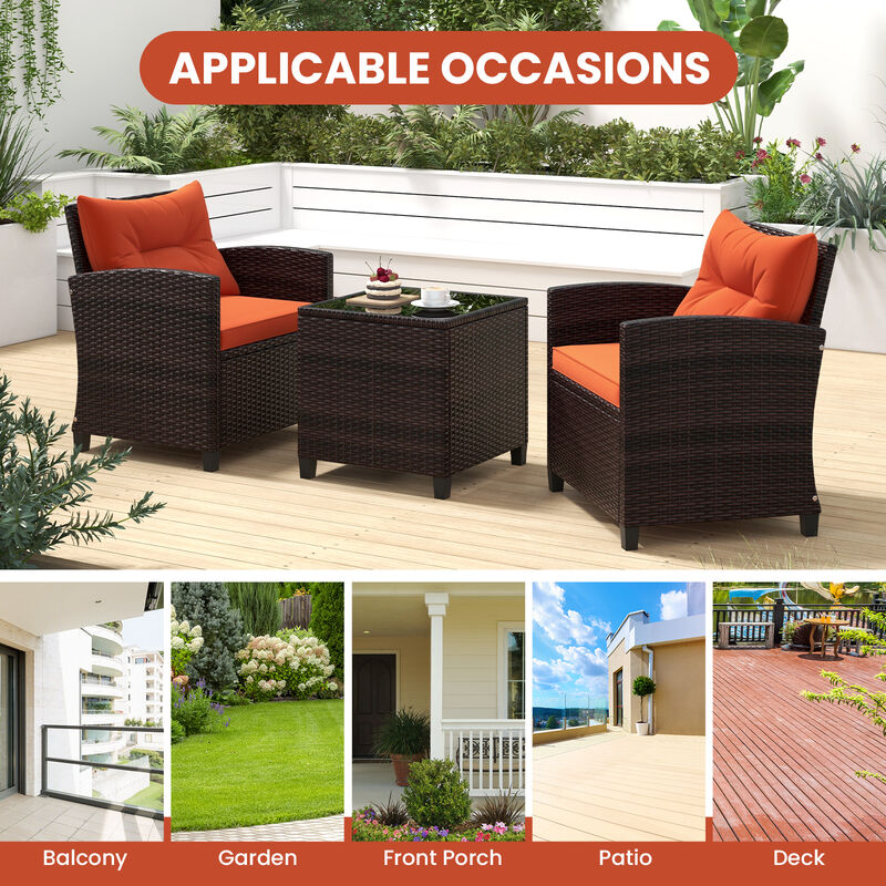 3 Pcs Patio Rattan Furniture Set Cushioned Conversation Set Coffee Table