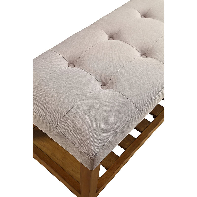 Fabric Bench in Light Gray and Oak Finish