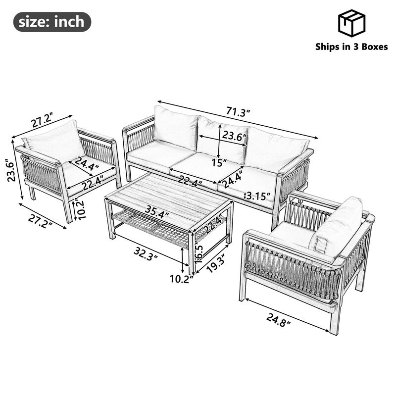 Merax 4 Pieces Outdoor Sectional Sofa Cnversation Set