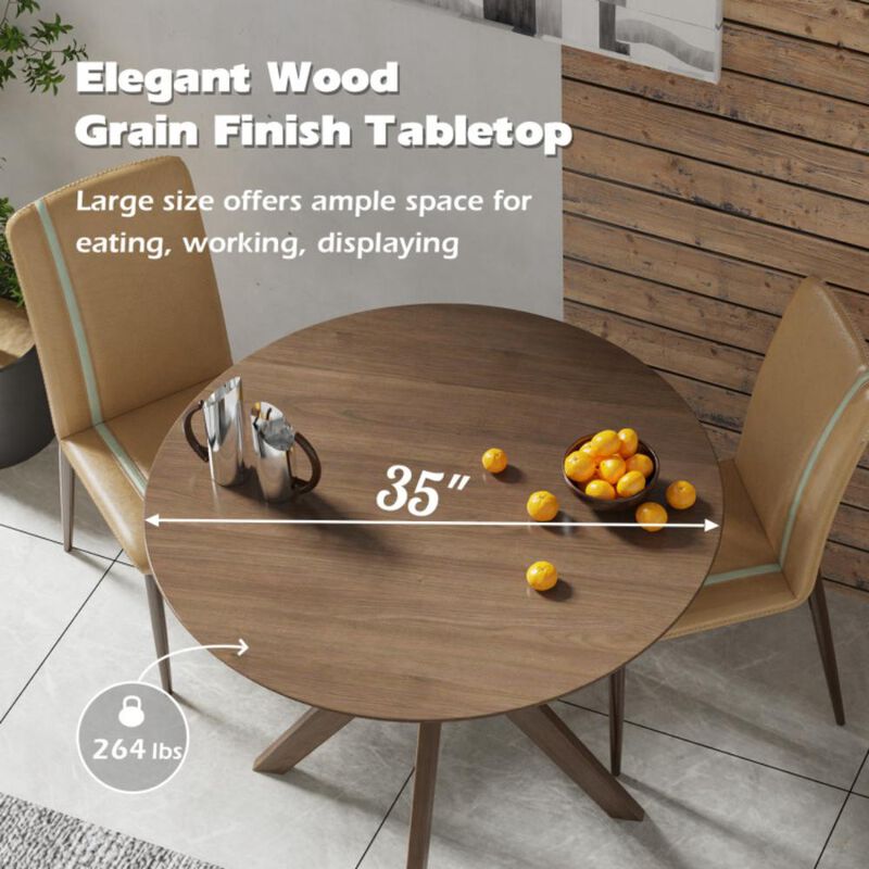 Hivvago 36 Inch Round Wood Dining Table with Intersecting Pedestal Base