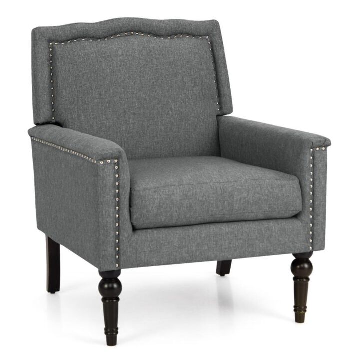 Hivvago Mid-century Modern Armchair Linen Fabric Upholstered Accent Chair with Cushion-Gray