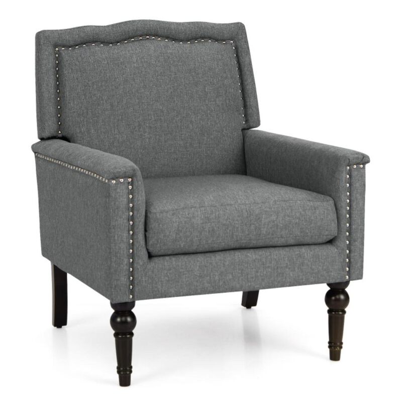 Hivvago Mid-century Modern Armchair Linen Fabric Upholstered Accent Chair with Cushion-Gray