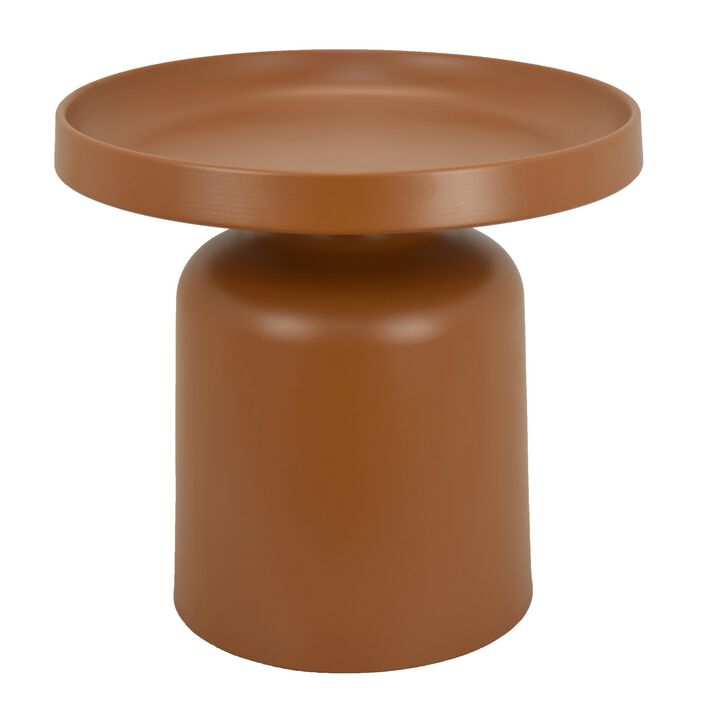 Ricca Plant Stand Table, Brown Metal, Round 19 Inch Top, Pedestal Base - Benzara