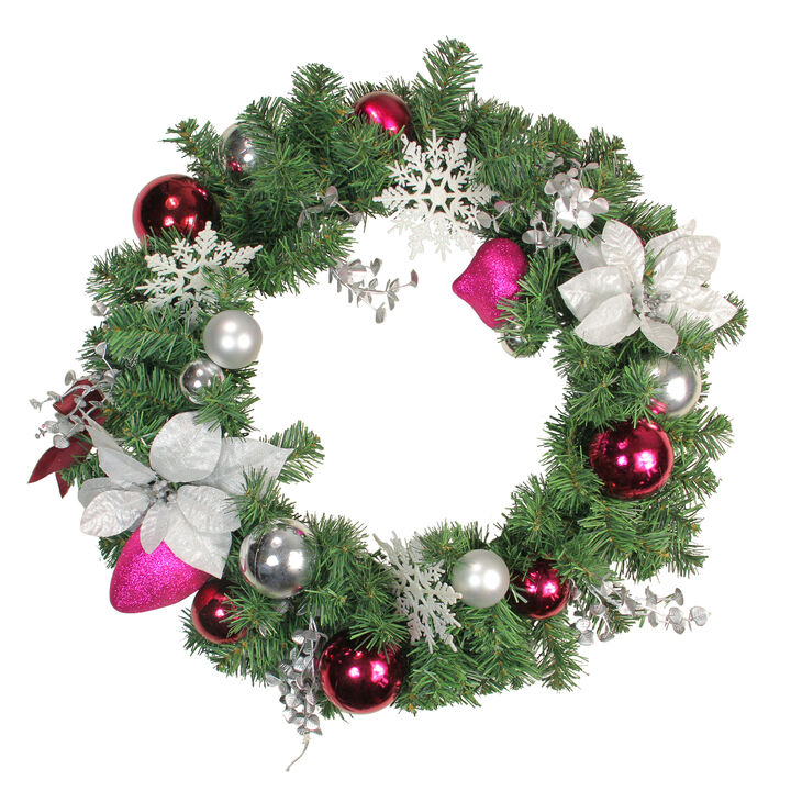 Poinsettia and Eucalyptus Artificial Christmas Wreath - 24-Inch  Unlit