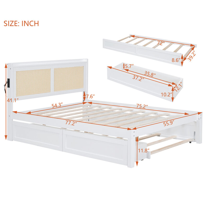 Merax Platform Bed Frame with Rattan Headboard