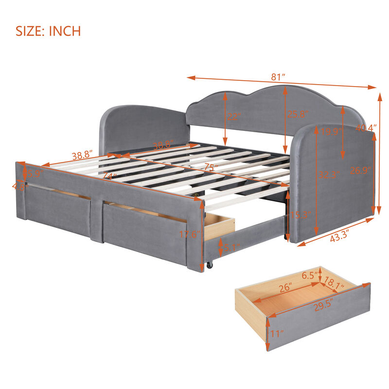Merax Velvet Upholstered Daybed  with Trundle