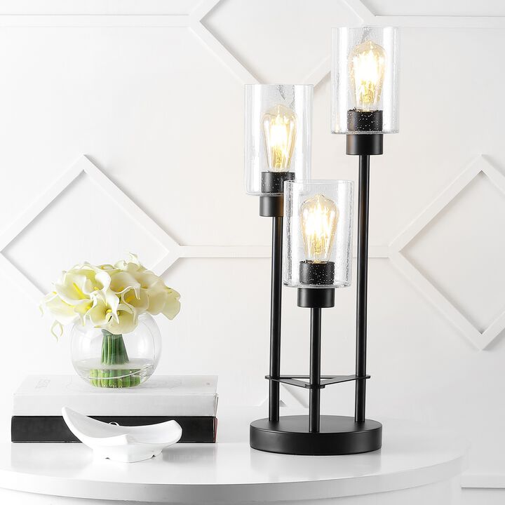 Axel 3-Light Iron/Seeded Glass Modern Industrial LED Table Lamp