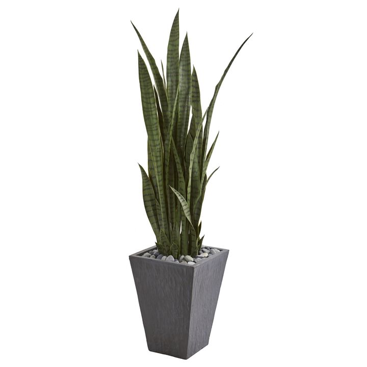 Hivvago 57" Sansevieria Artificial Plant in Slate Planter