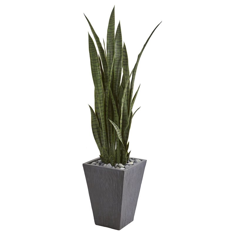 Hivvago 57" Sansevieria Artificial Plant in Slate Planter