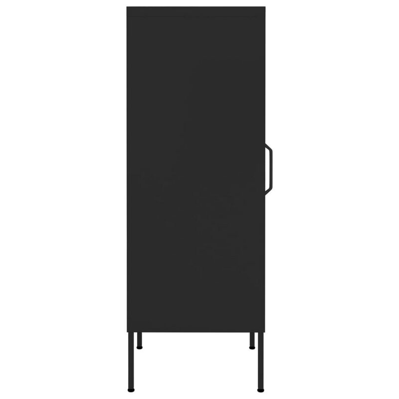 Tall Storage Cabinet, 1 Door, 2 Shelves, Modern Matte Black Steel - Benzara