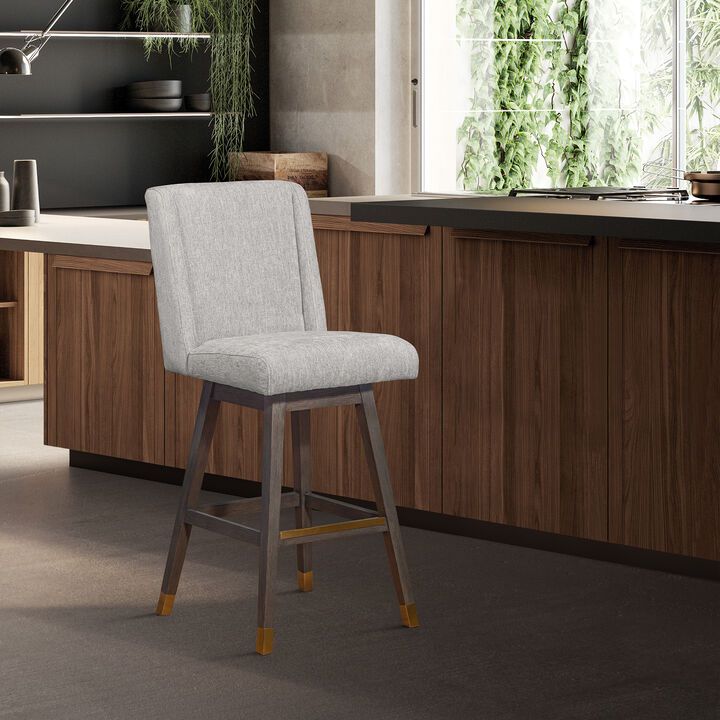 Stancoste Swivel Stool in Grey Oak Wood Finish with Mocha Fabric