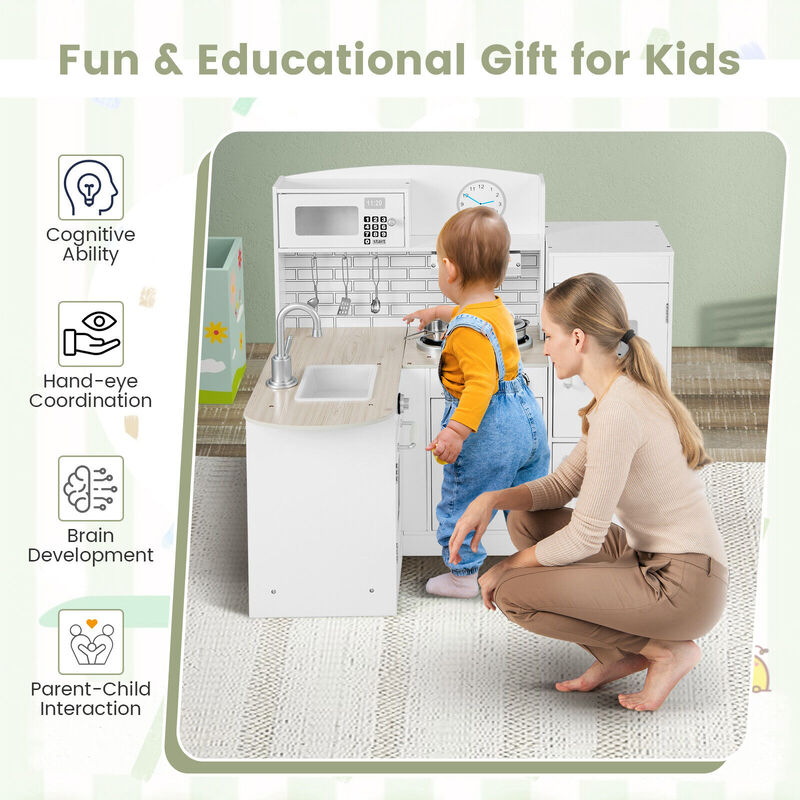 Kids Kitchen Playset Conor Kitchen Toy with Realistic Microwave and Oven Stove-Black & White