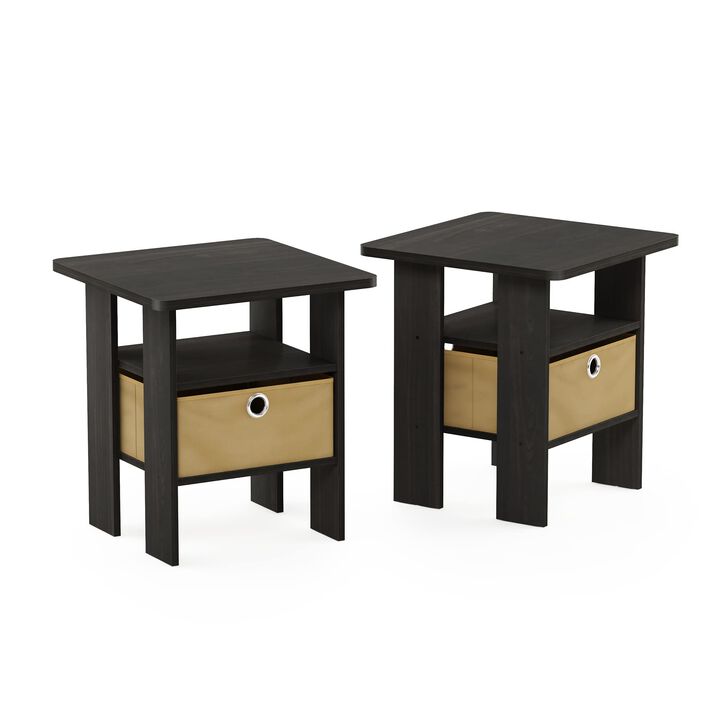 FurinnoFurinno Andrey Set of 2 End / Side Table / Night Stand / Bedside Table with Bin Drawer, Espresso