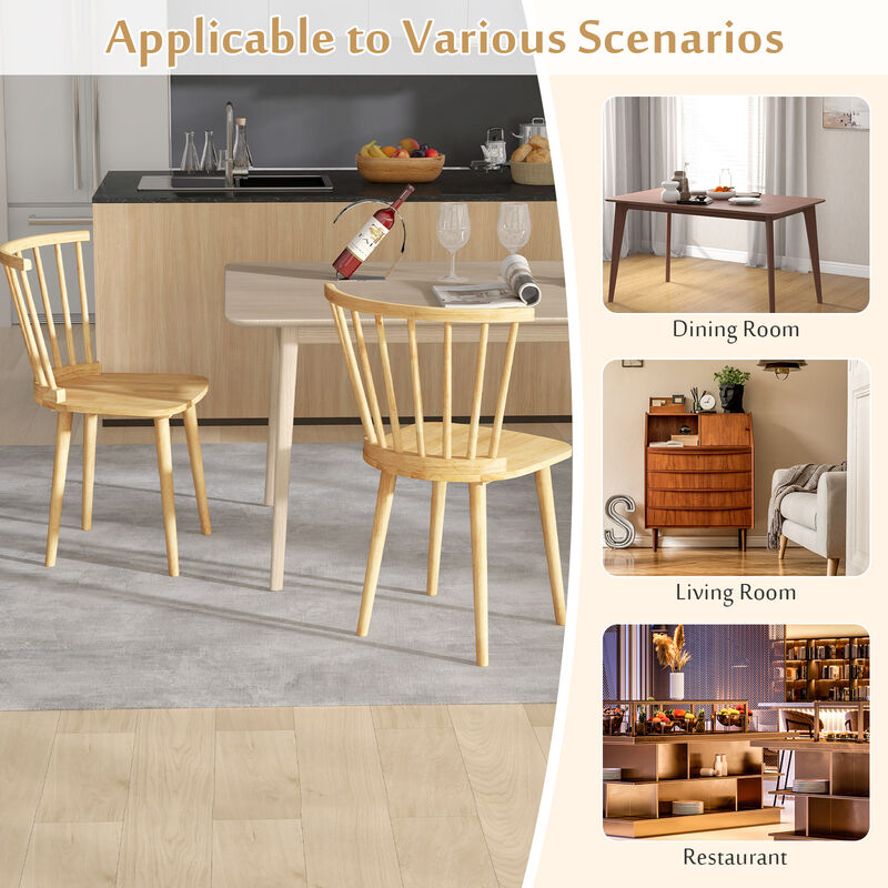 Windsor Dining Chairs Set of 2 Rubber Wood Kitchen Chairs with Spindle Back