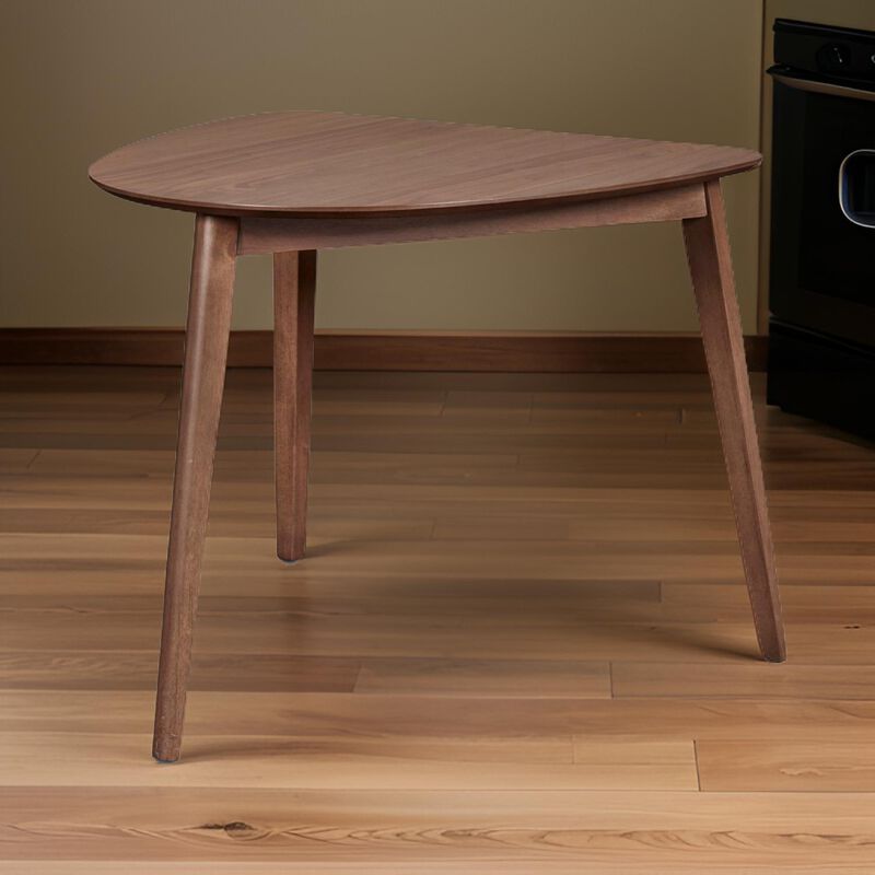 Mid Century Triangular Corner Table with Grain Details, Walnut Brown - Benzara