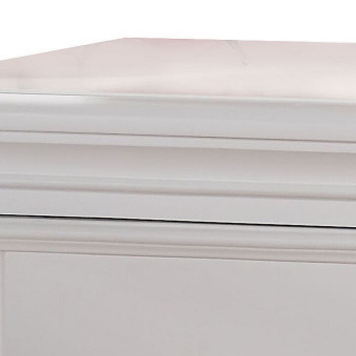 Contemporary Style Wood and Metal Nightstand with 2 Drawers, White-Benzara