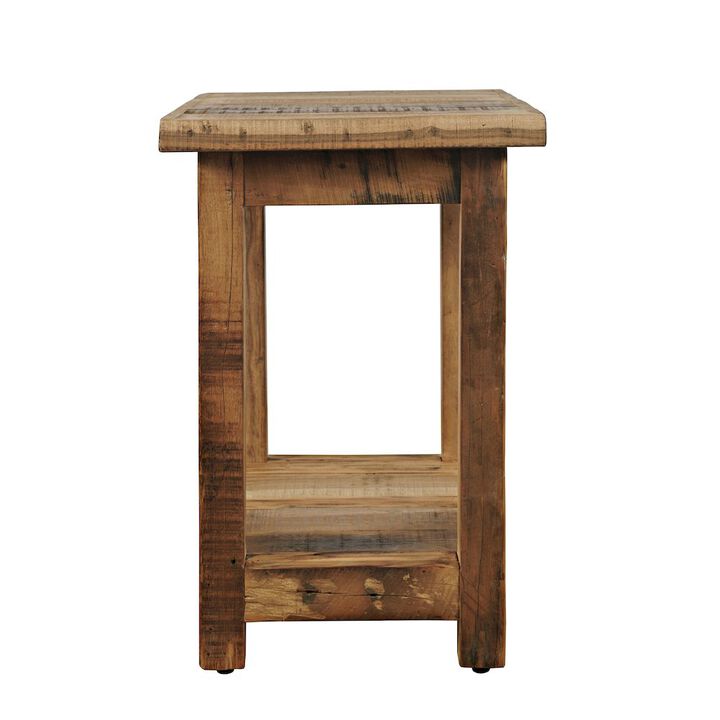 Jofran Reclamation Rustic Reclaimed Solid Wood Chairside End Table with Storage Shelf
