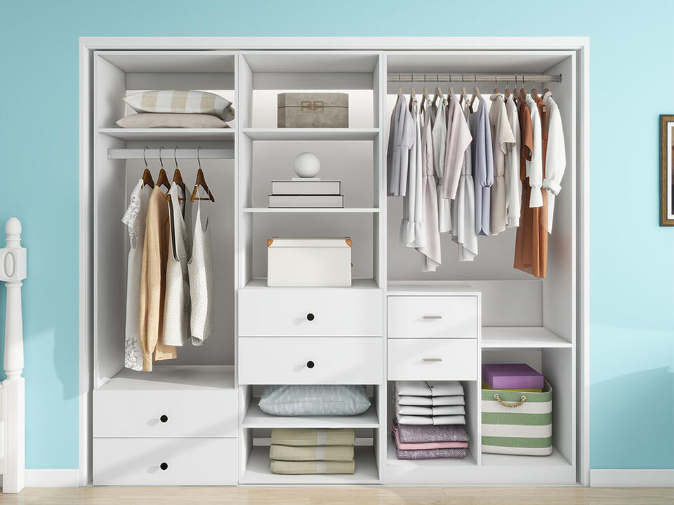 Closet System Organizer with 6 Drawers,2 Hanging Rods for Bedroom