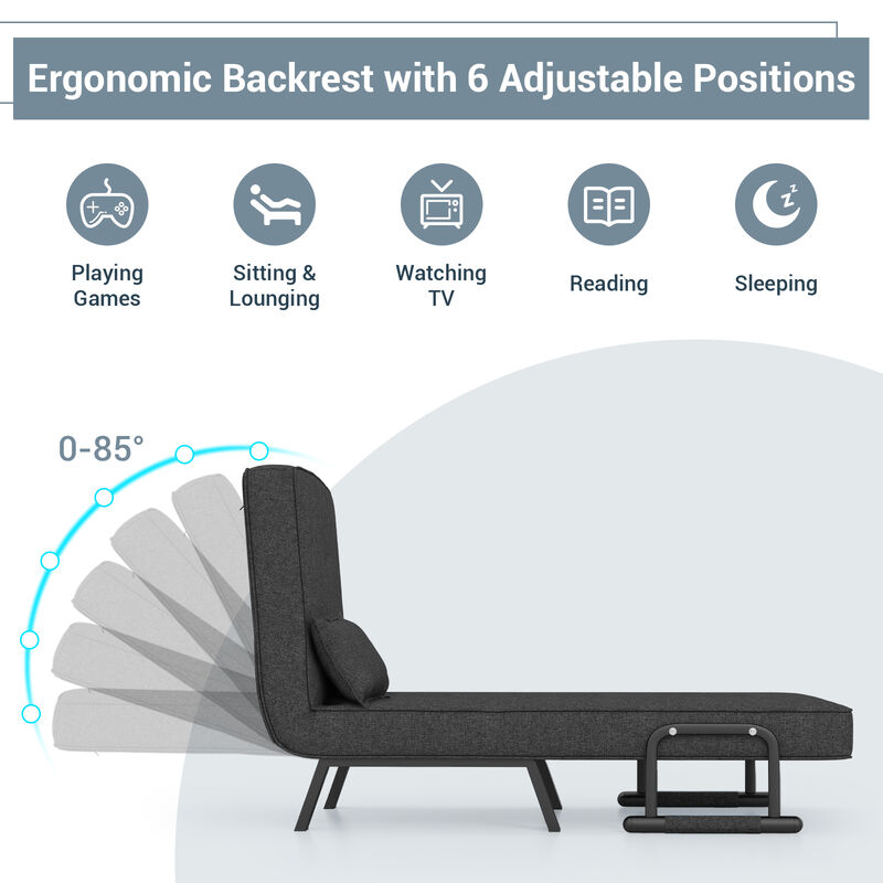Folding 6 Position Convertible Sleeper Bed Armchair Lounge Couch with Pillow