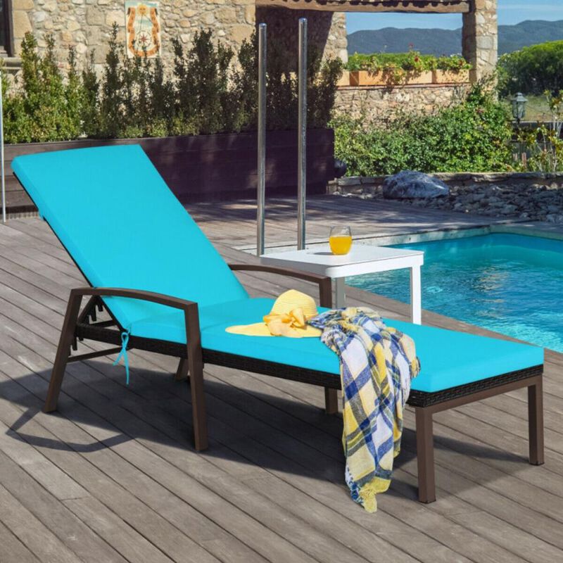Hivvago 2 Pieces Patio Rattan Adjustable Back Lounge Chair with Armrest and Removable Cushions