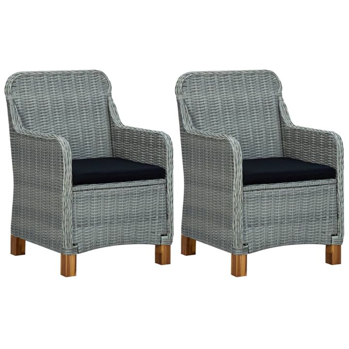 vidaXL Garden Chairs with Cushions 2 pcs Poly Rattan Light Gray