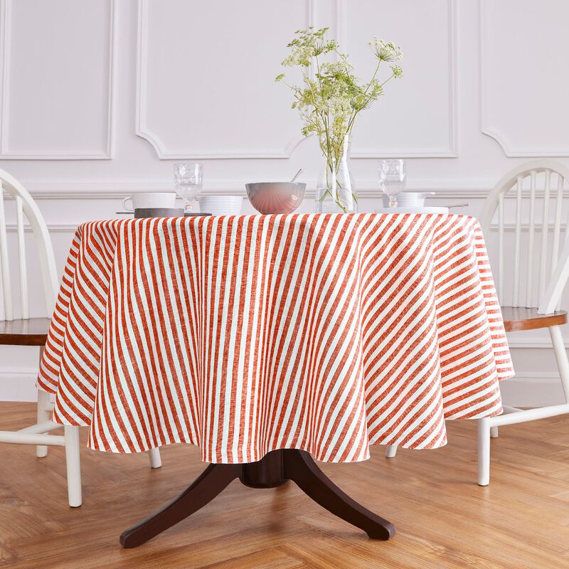 Solino Home 100% Pure Linen Round Tablecloth 70 Inch Diameter | Amalfi Stripe