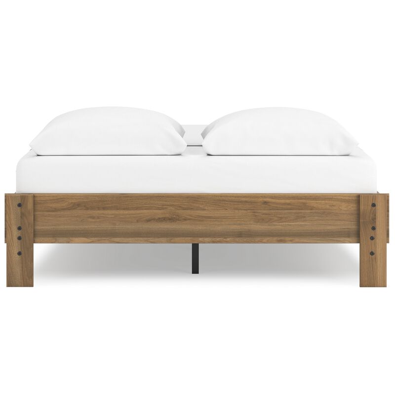 Deana Queen Platform Bed, Honey Brown Wood, Low Profile Tapered Legs - Benzara