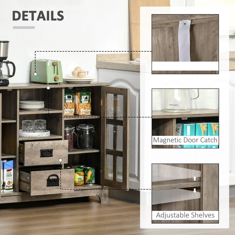 Gray Contemporary Buffet: Kitchen Sideboard with Glass Door Storage