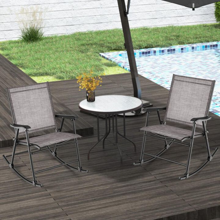 Hivvago Set of 2 Folding Rocking Chair with Breathable Seat Fabric-Set of 2