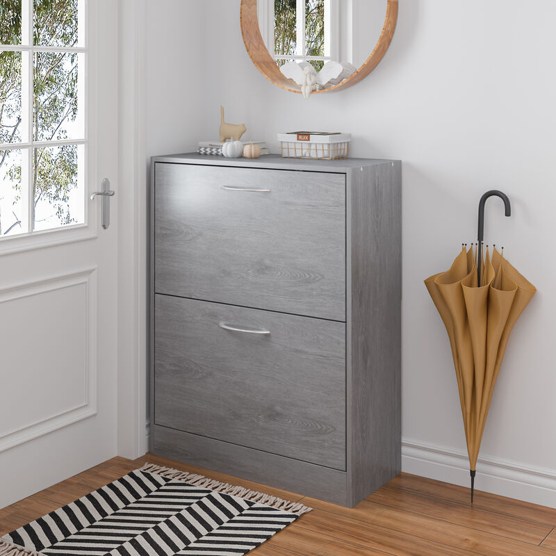 22.4 in. W x 29.3 in. H 16-Pair Gray Wood 2-Drawer Shoe Storage Cabinet with Foldable Compartments