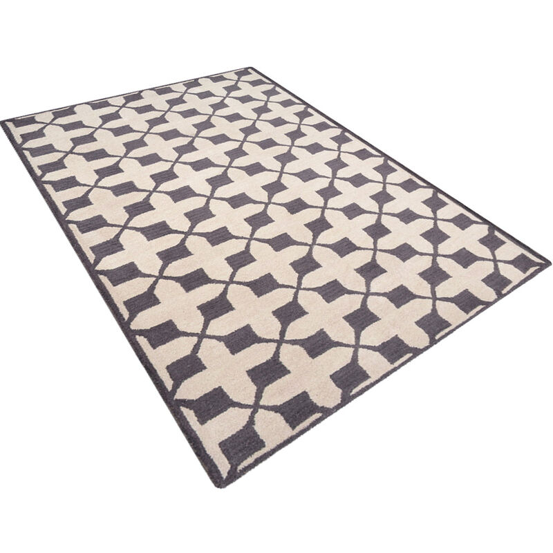 RUGSOTIC CARPETS HAND TUFTED WOOL ECO-FRIENDLY AREA RUGS  - 9'x12', Rectangle Shape, Beige & Black, Geometric Modern Design, High Pile Handmade Area Rugs for Living Room, Bed Room (K00301)