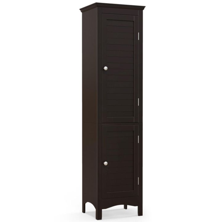 Hivvago Tall Bathroom Floor Cabinet with Shutter Doors and Adjustable Shelf